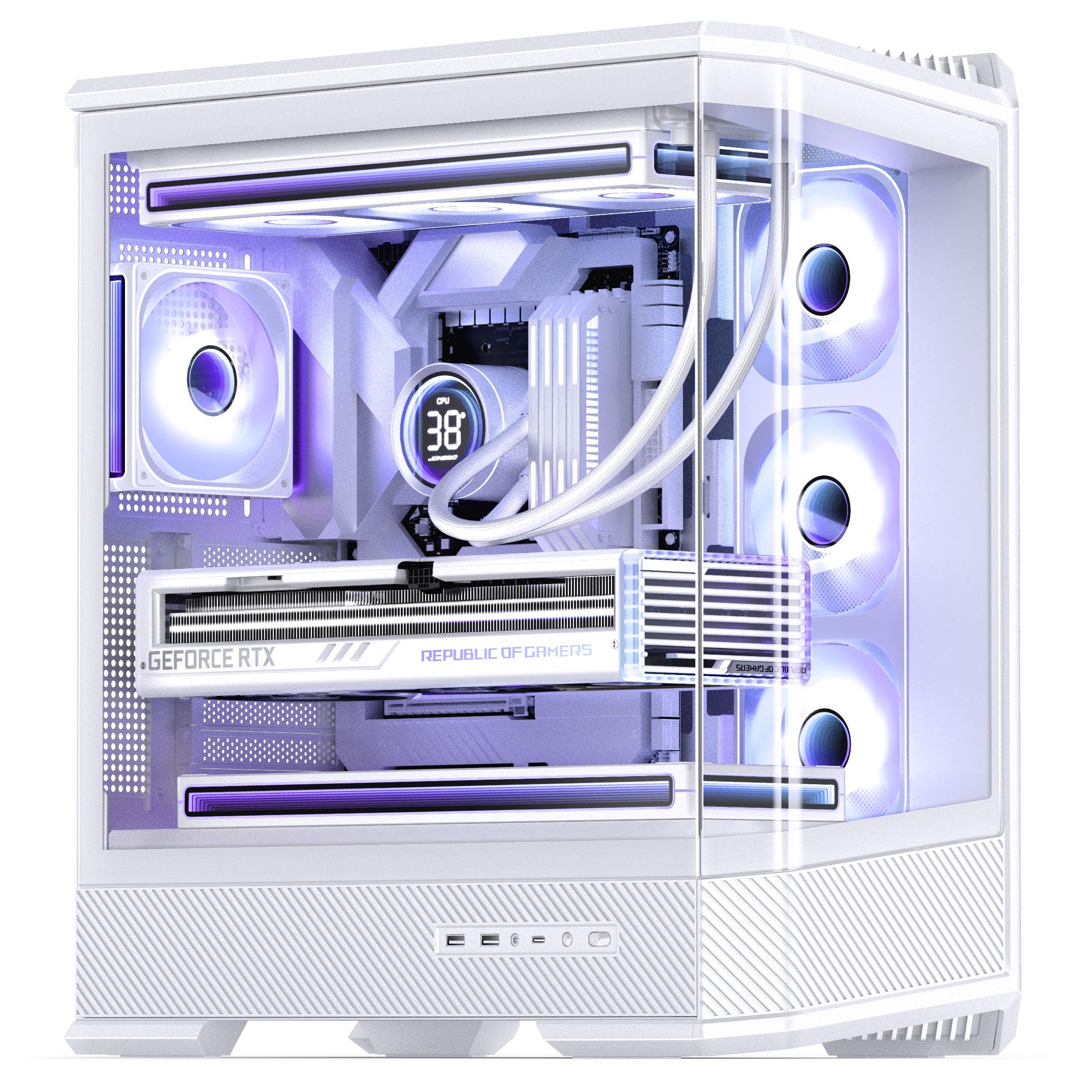 Jonsbo D400 obudowa PC biała | ATX Midi-Tower z panoramicznym oknem 270°, podwójny grzejnik 360 mm, USB-C