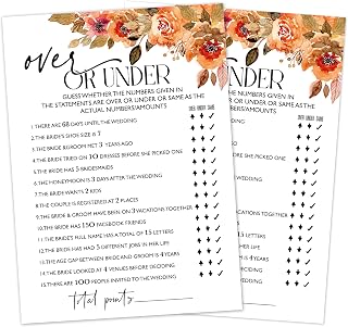 Bridal Shower Games, Boho Wedding Games, Over Or Under Game Cards, Engagement Party Favors, Bachelorette Party Supplies, Minimalist Wedding Party Game -04