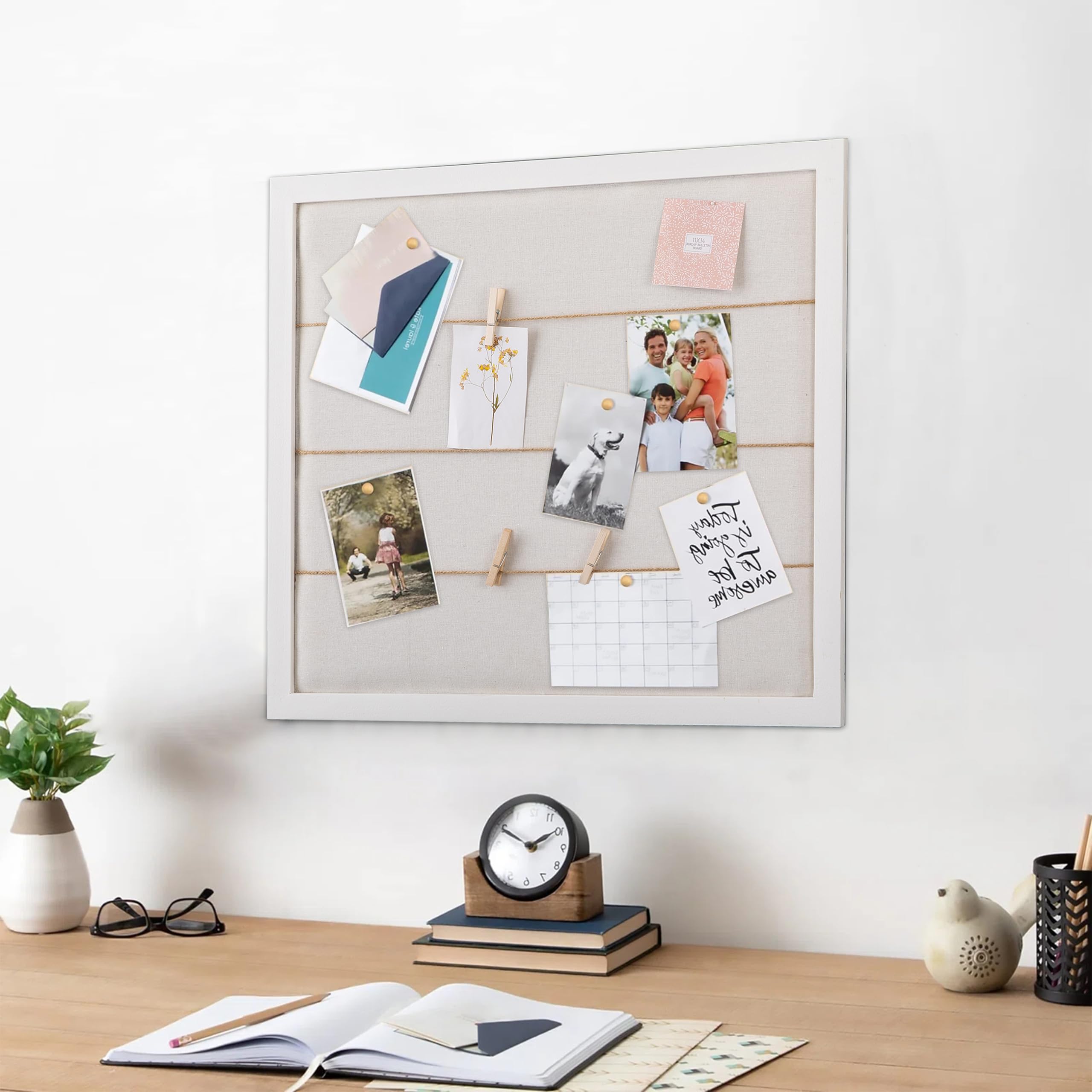 SOFE Pinnwand aus Leinen, rechteckig, Stoff, Pinnwände für Wände, hängende Foto-Display mit Clips, Holzrahmen, Nachrichtenbrett, Wandmontage, Sichttafel für Wohnzimmer, Schlafzimmer, Wanddekoration