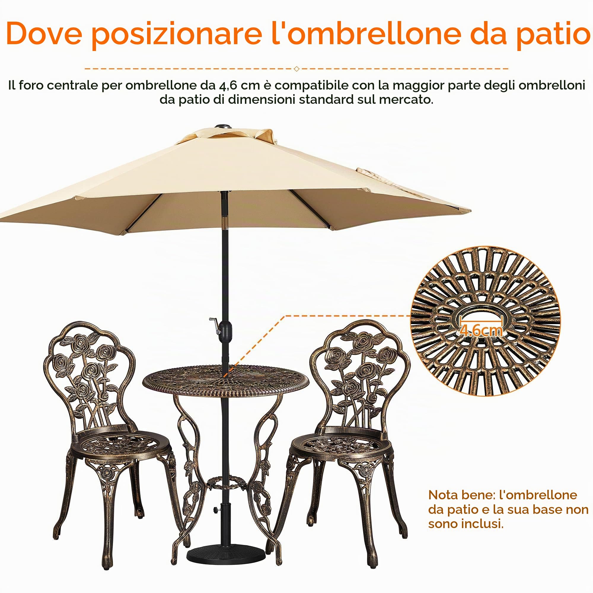 Yaheetech Set di Tavolo e Sedie da Giardino 3 Pezzi con 2 Sedie Bistrò Veranda Set Mobili Balcone Motivo a Rosa Vintage in Alluminio Bronzo