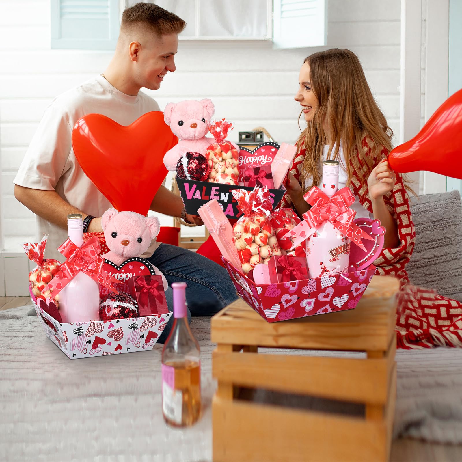 12 Sets Valentinstag-Geschenkkörbe – Leer Zum Befüllen, Mit Zellophan & Schleifen, Für Party & Hochzeit