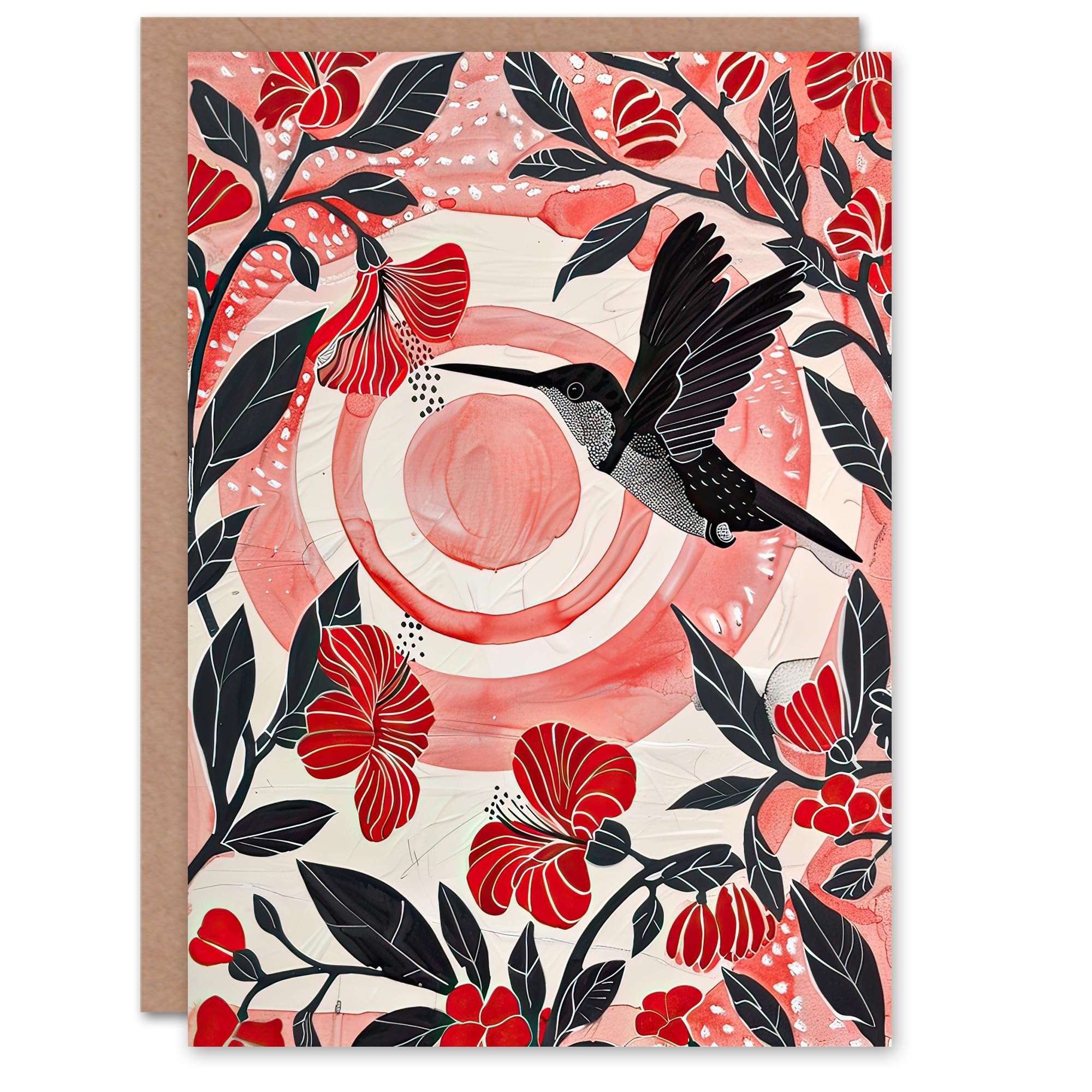 Artery8 Greeting Card Hibiscus Flowers Hummingbird Red Black Sunset Sun For Her Woman Birthday Card