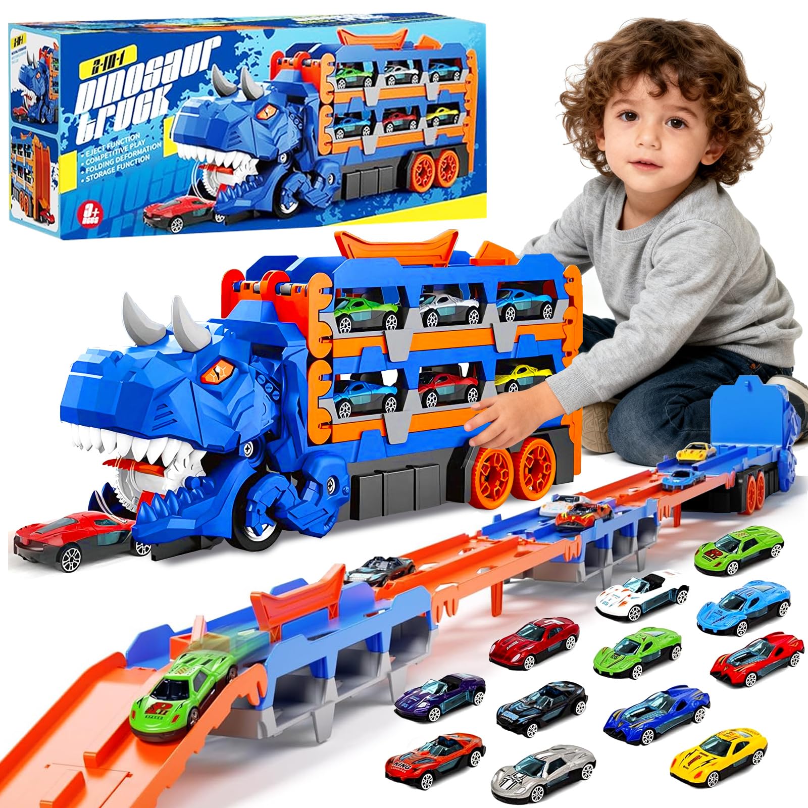 Dinosauro Giocattolo Camion Con 8 Auto,Auto Giocattolo Per Bambini Dai 345678annigarageset Pista Da Corsatrasforma In Dinosauro Con Alicamion Trasportatoreregali Di Compleanno Per Ragazzo
