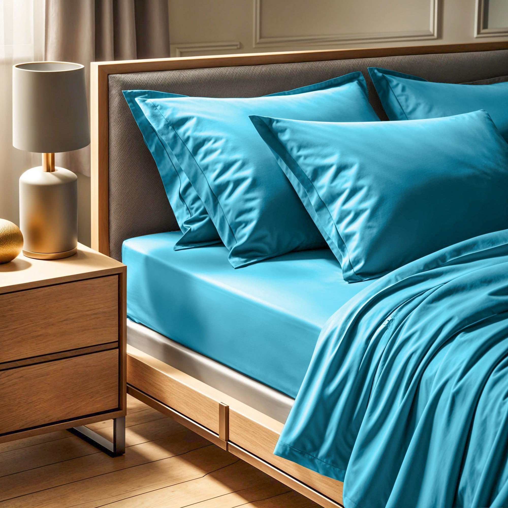 100% Cotton Ranforce Single Fitted Sheet (100 x 200 + 30 cm), Turquoise, 155 Thread Count | Machine Washable at 30°C | Soft & Durable for Comfort