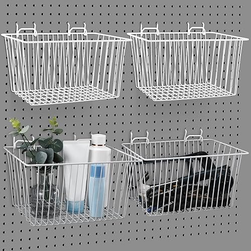 Sieral Paquete de 4 cestas de tablero de clavijas, ganchos para tablero de clavijas, surtido de varias herramientas, sistema de almacenamiento de Sieral Paquete de 4 cestas de tablero de clavijas, ganchos para tablero de clavijas, surtido de varias herramientas, sistema de almacenamiento de