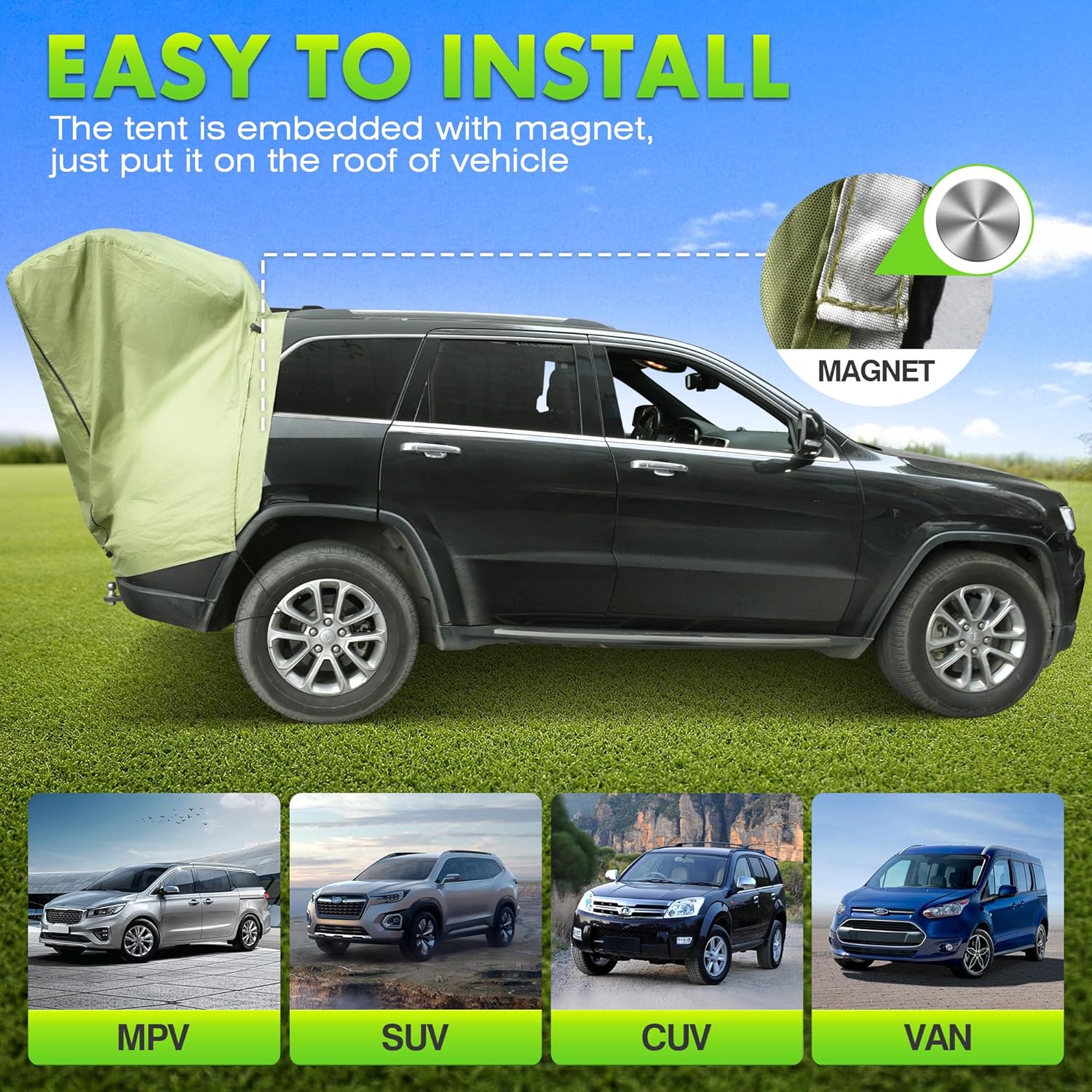 SUV Tailgate Tent with Awning - Waterproof SUV Tents for Camping, Car Hatchback Truck Roof Canopy Sun Shade Privacy Shelter for Outdoor Travel, Universal Fit Most SUV SUV Tailgate Tent with Awning - Waterproof SUV Tents for Camping, Car Hatchback Truck Roof Canopy Sun Shade Privacy Shelter for Outdoor Travel, Universal Fit Most SUV