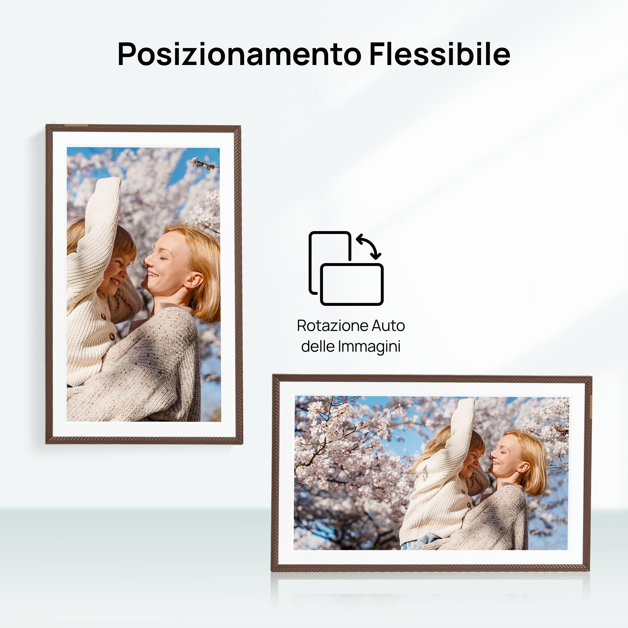 ARZOPA Cornice Digitale 15,6'' con Cloud Gratuito Illimitato Senza Abbonamento, Schermo Tattile FHD 1920×1080, App ARZOPA per Condivisione Remota, D15 Marrone
