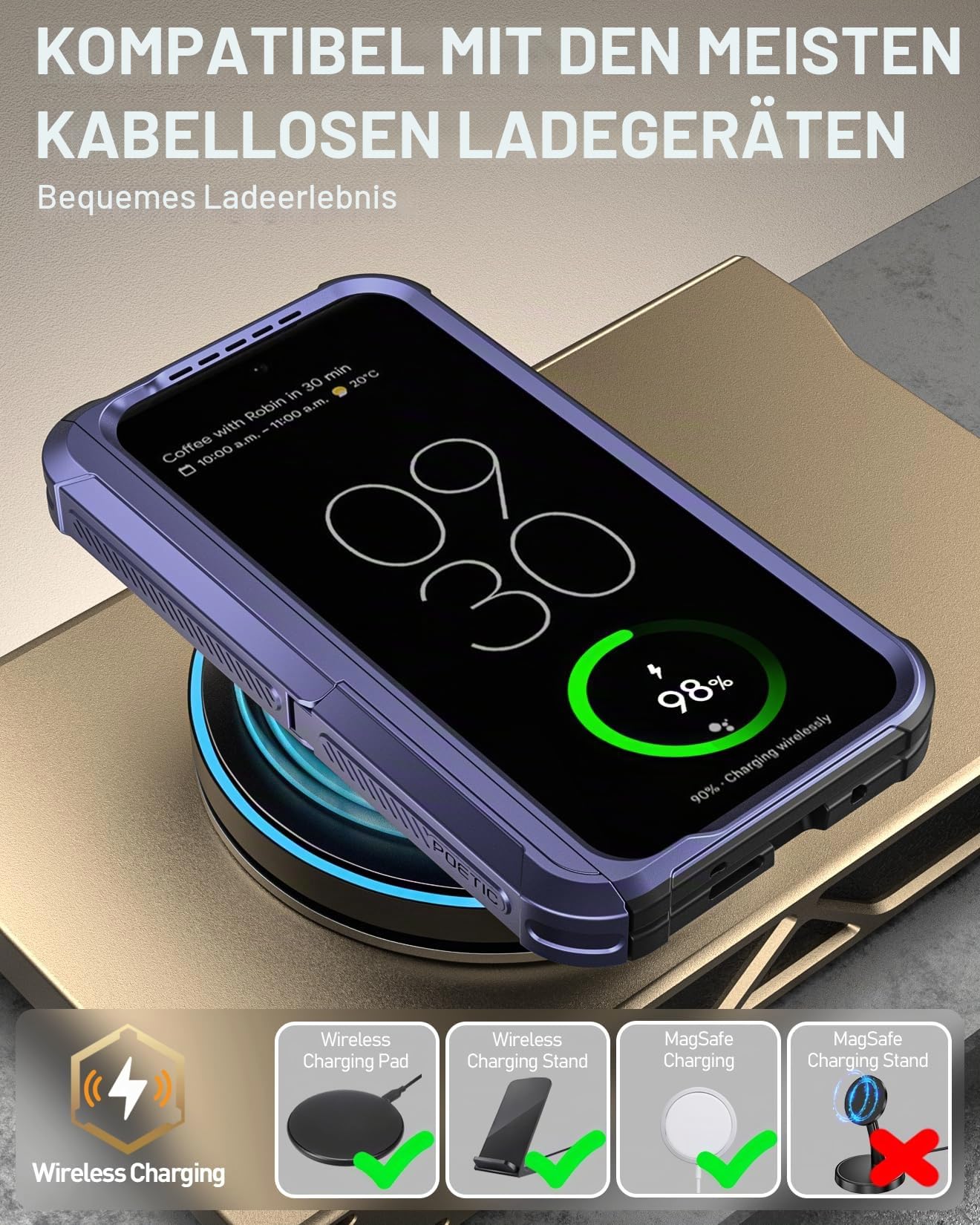 Poetic Spartan Schutzhülle für Google Pixel 9 Pro Fold 5G, Scharnierschutz, Ständer, militärischer Schutz, stoßfest, robust, mit integriertem Displayschutz, Mitternachtsblau