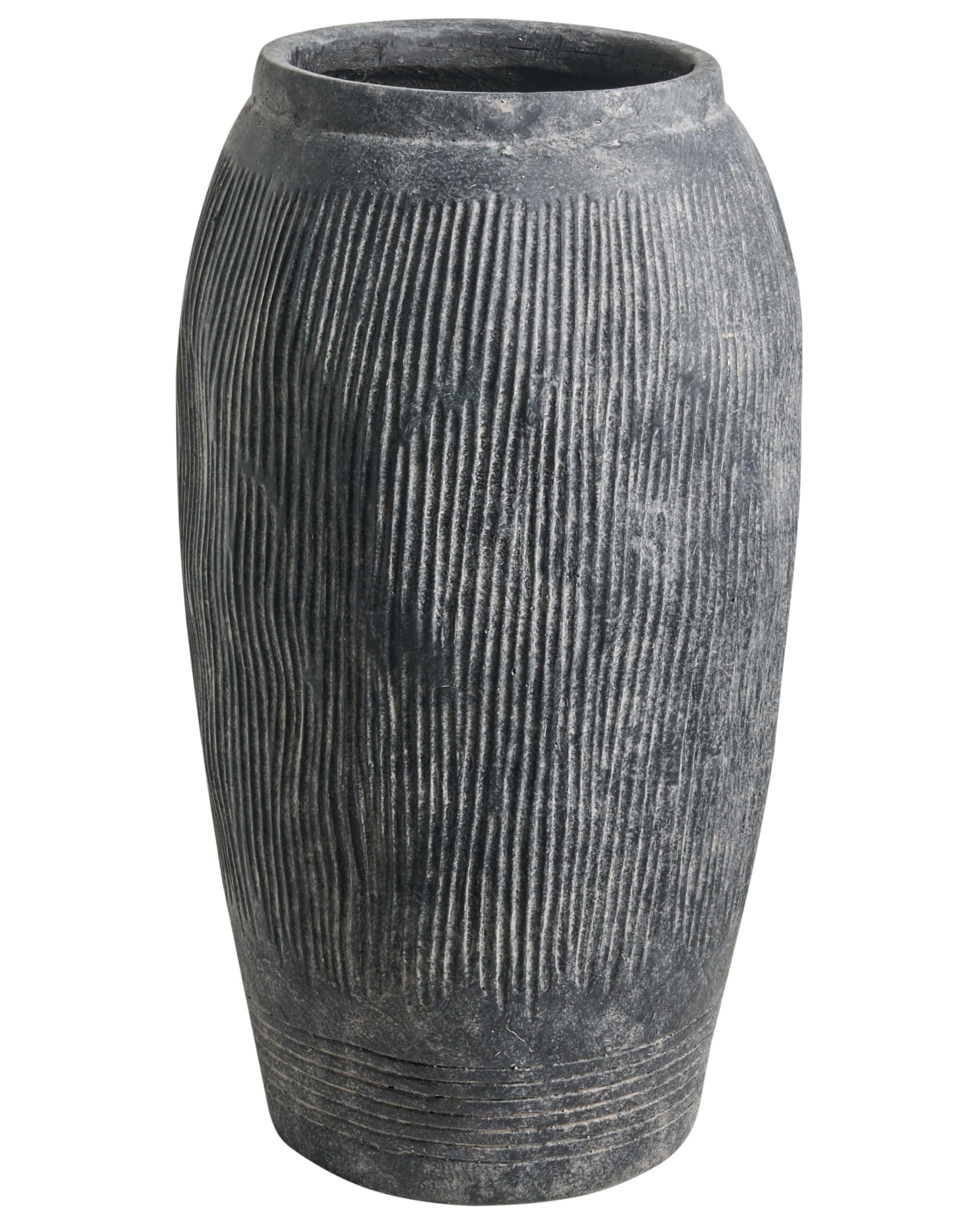 Blumenvase groß gerillt grau rund 28x28 cm In- & Outdoor 50 cm hoch Bodenvase Argino