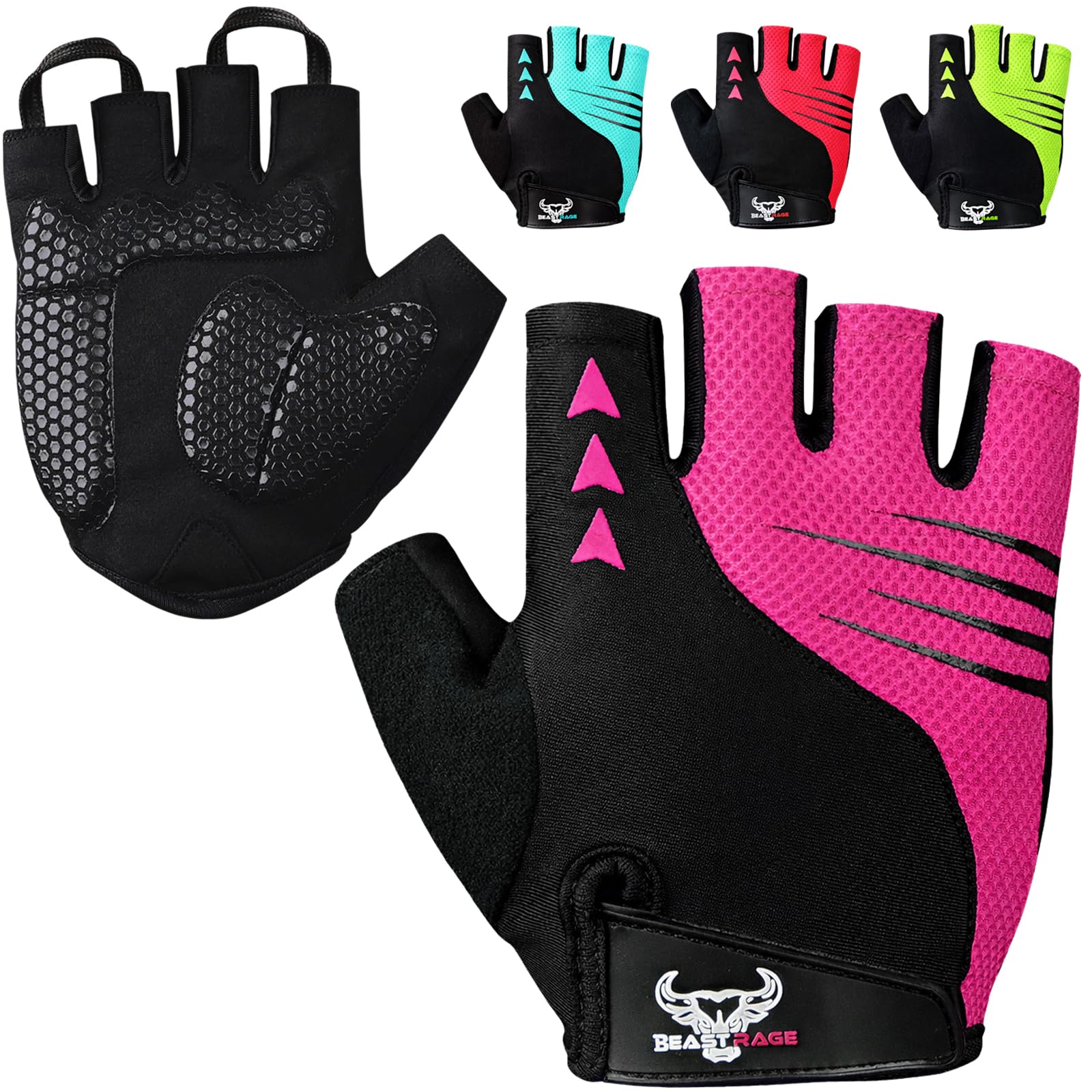 BEAST RAGE Gants de Cyclisme à demi-Doigts pour Hommes et Femmes, Gants vélo rembourrés Respirants Antidérapants, Gants de vélo de Route VTT Absorbant