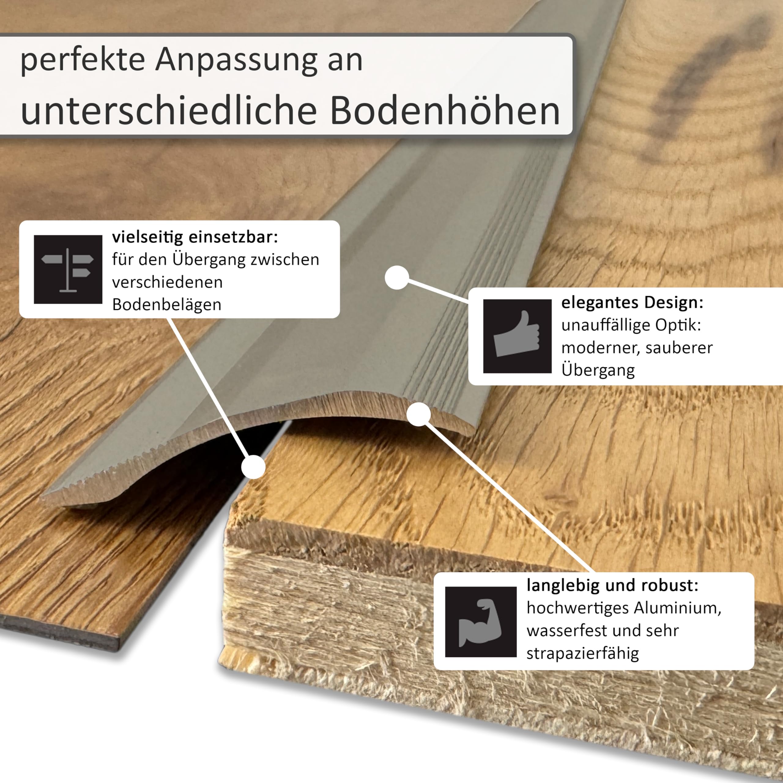 ufitec samoprzylepny profil przejściowy, listwa przejściowa wyrównująca wysokość do 16 mm, z aluminium, profil dopasowujący 40 mm x 100 cm, profil wyrównujący wysokość (jasny brąz, 270 cm)