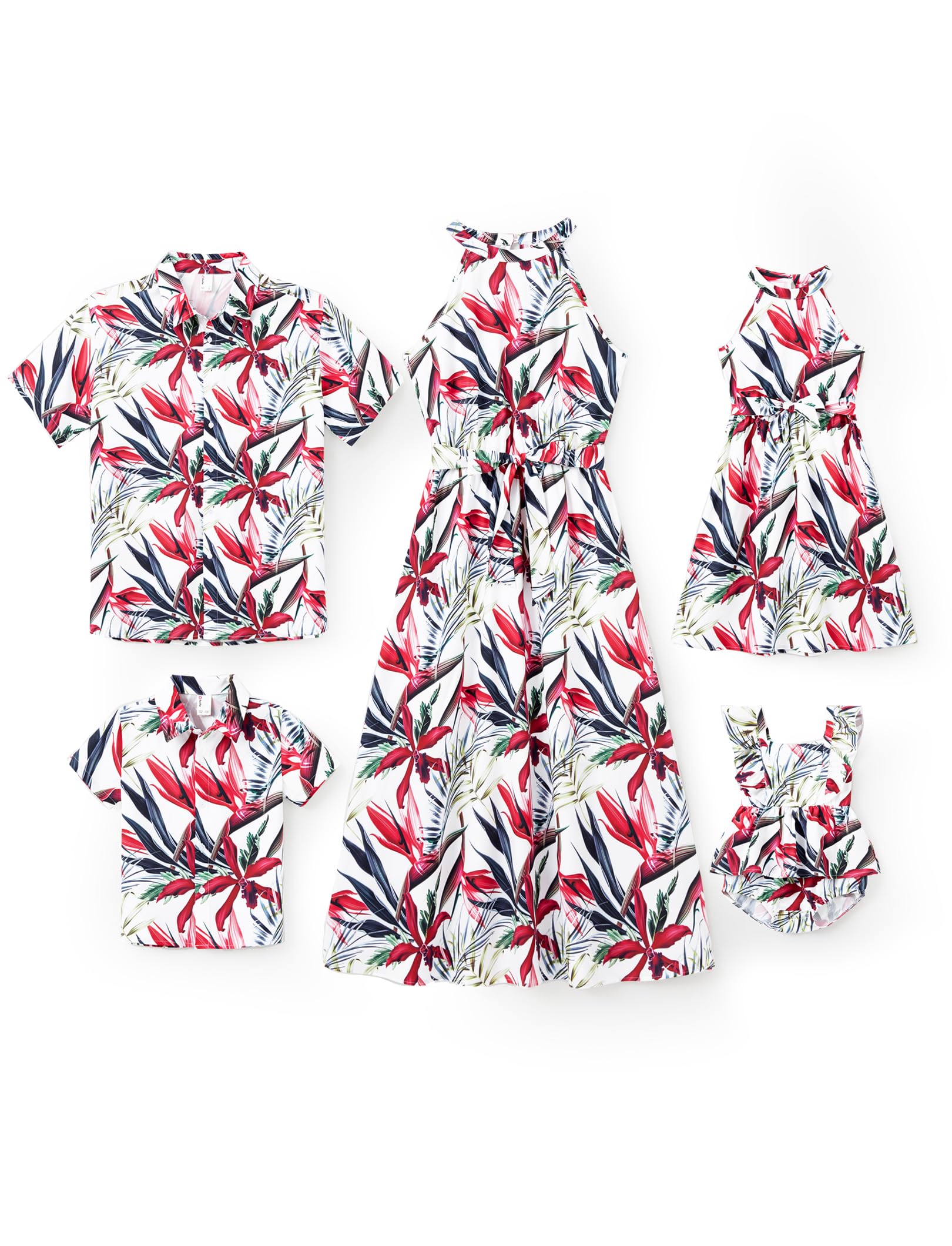 PATPAT Family Hawaiian Matching Outfits Mommy and Me Outfits Caribbean Vacation Summer Tropical Halter Sundresses and Shirts