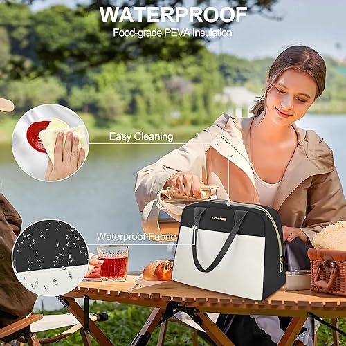 Miniatura 5 de LOKASS Lonchera térmica para mujeres, lonchera para adultos con bolsillo frontal, pequeña y bonita bolsa de almuerzo para el trabajo, bolsa