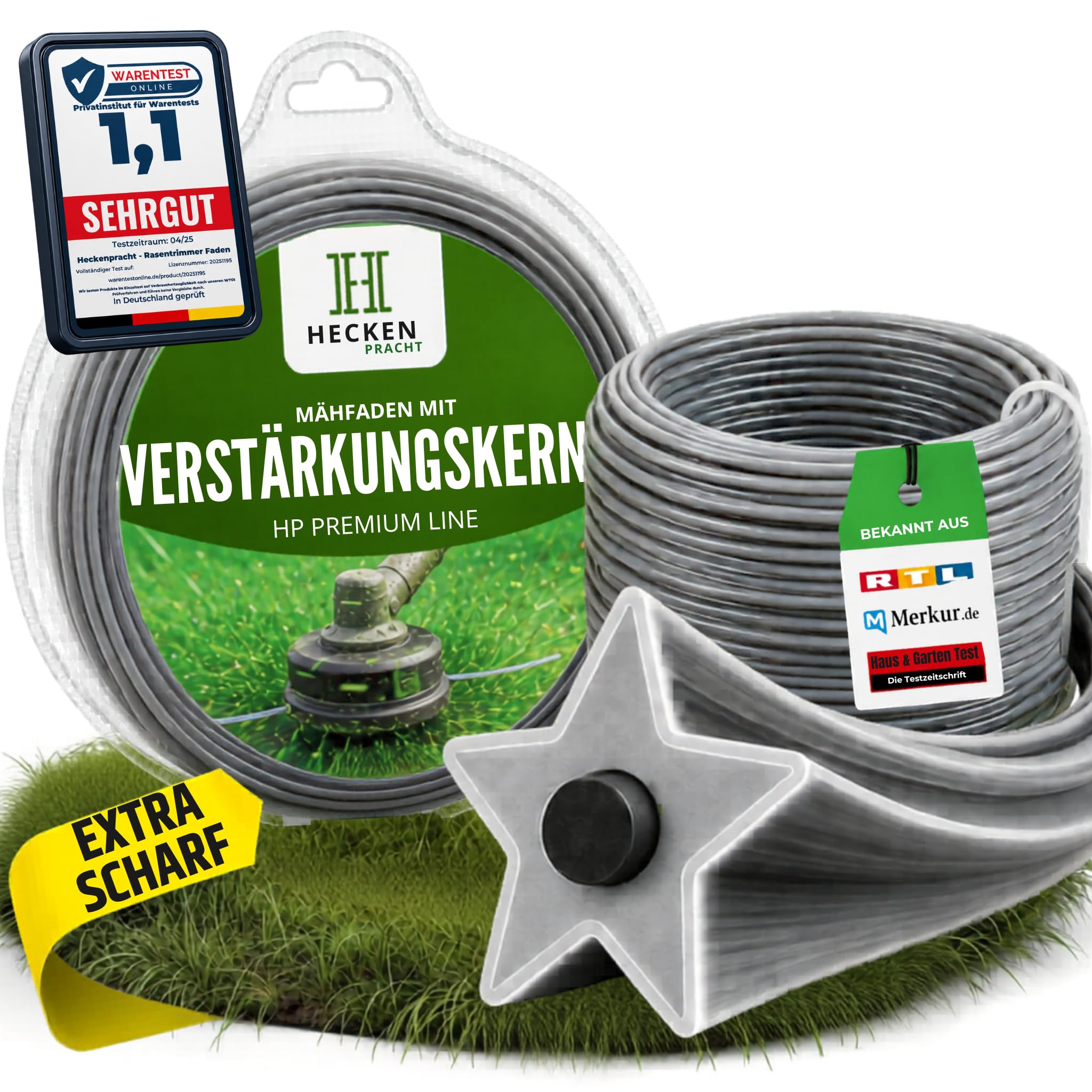 Heckenpracht® Profesjonalna żyłka do podkaszarki do trawy 3 mm Ø x 400 m w kształcie gwiazdy do podkaszarki i podkaszarki | bardzo ostra | profesjonalna nić nylonowa | żyłka do podkaszarki | żyłka do