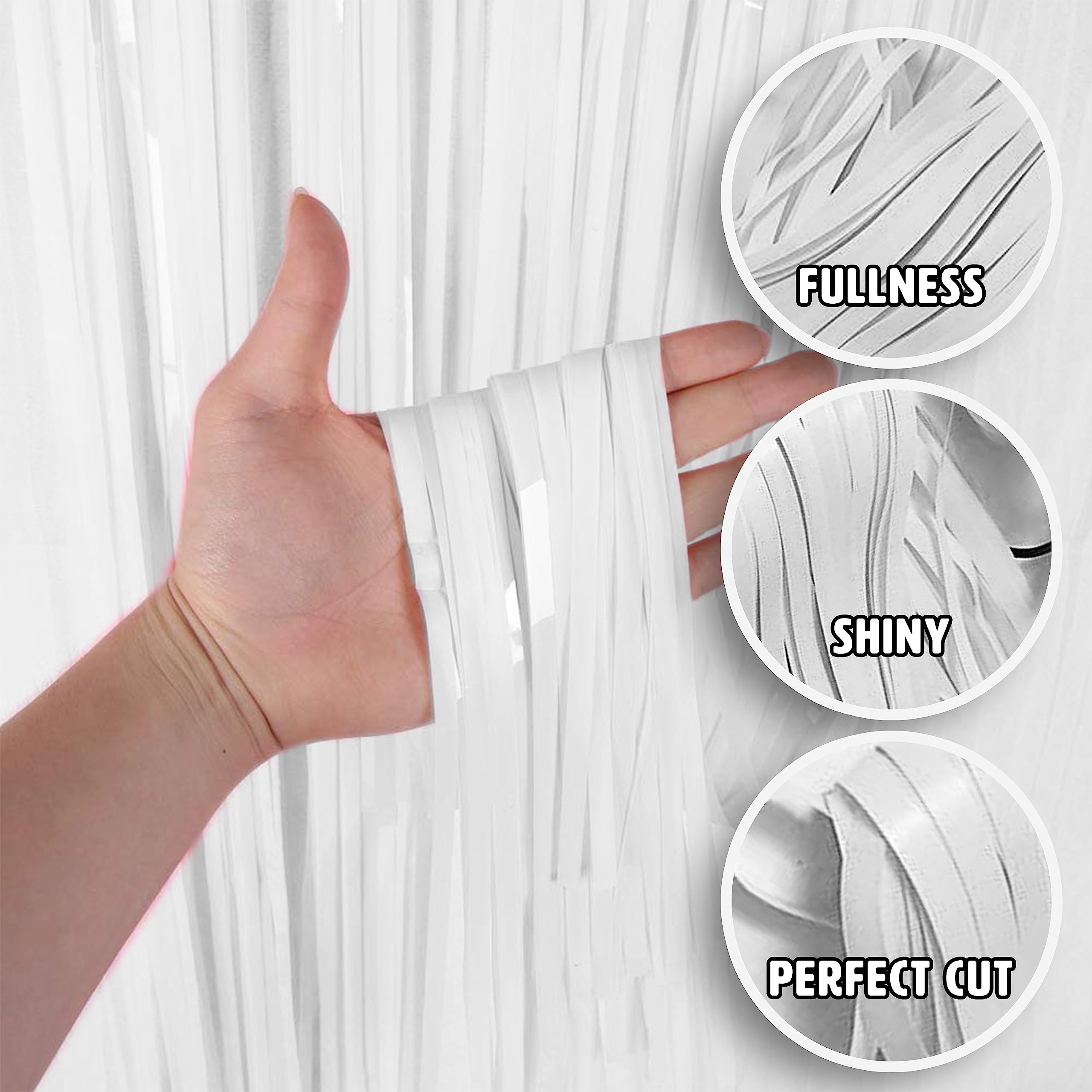 Just Party Pack of 2 Fringe Curtains Super Shiny (3 x 6 Feet each) for Boy Girl/Mother Father/Husband Wife/Brother Sister/Kids/Friend Birthday Party Decoration Kit, White