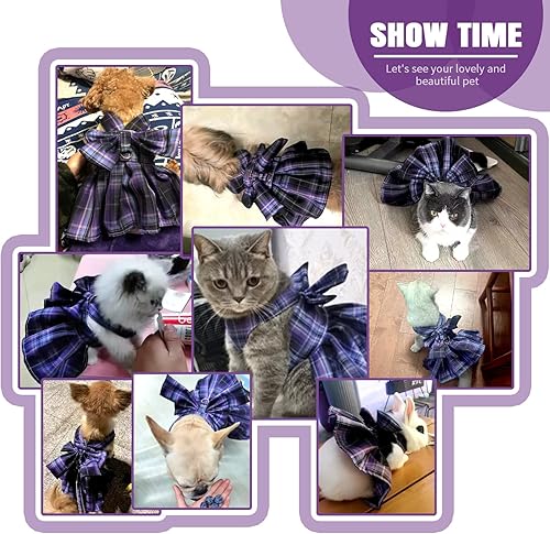 Miniatura 6 de PETCARE Vestido de perro a cuadros con lazo y correa para perros pequeños, gatos, niñas, lindos vestidos de princesa, para primavera, verano,
