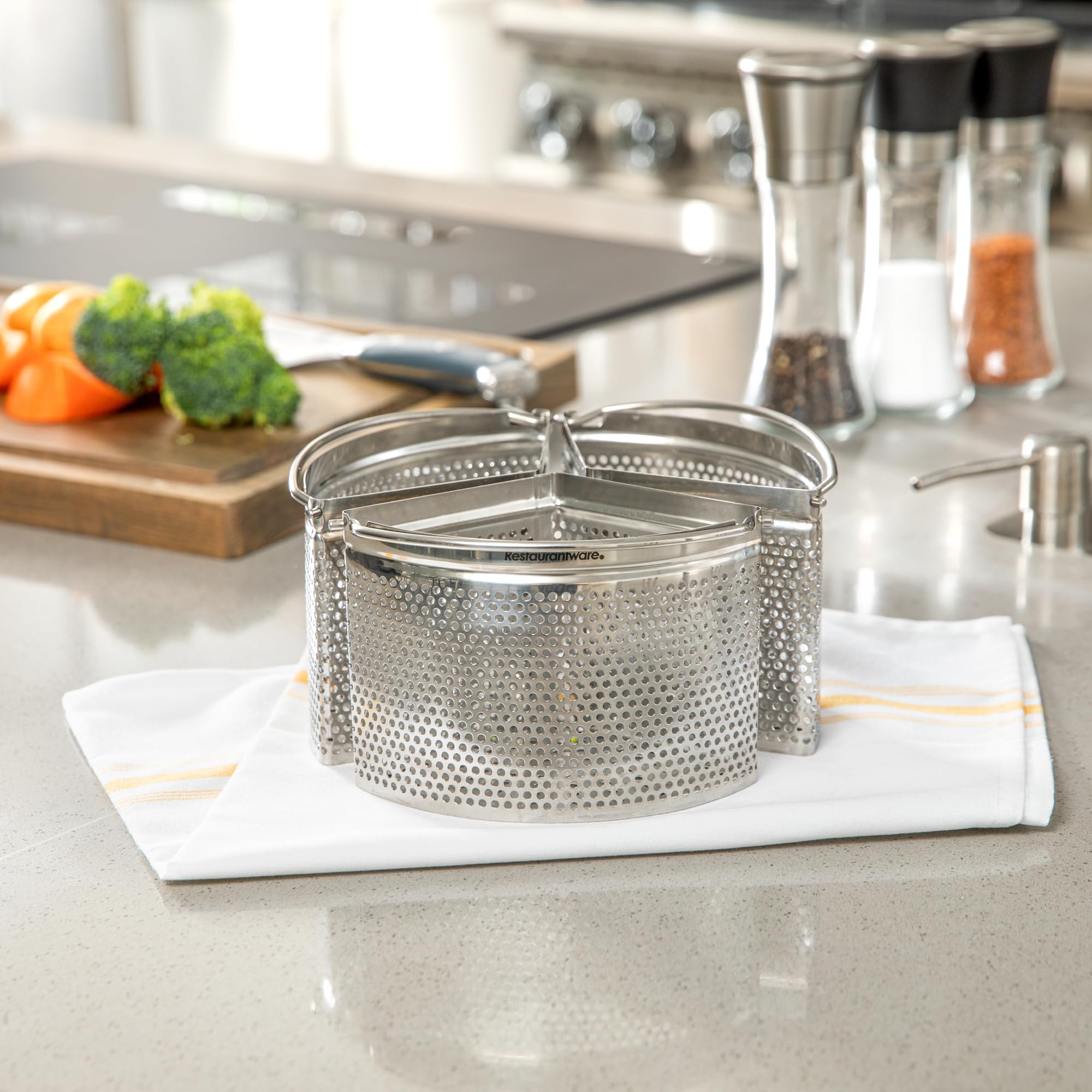 Restaurantware Cestello per cottura a vapore per pentola a vapore 3 pezzi separatore trio in acciaio inox divisore per cottura di verdure, gnocchi, uova, frutti di mare, pasta, pentola a pressione