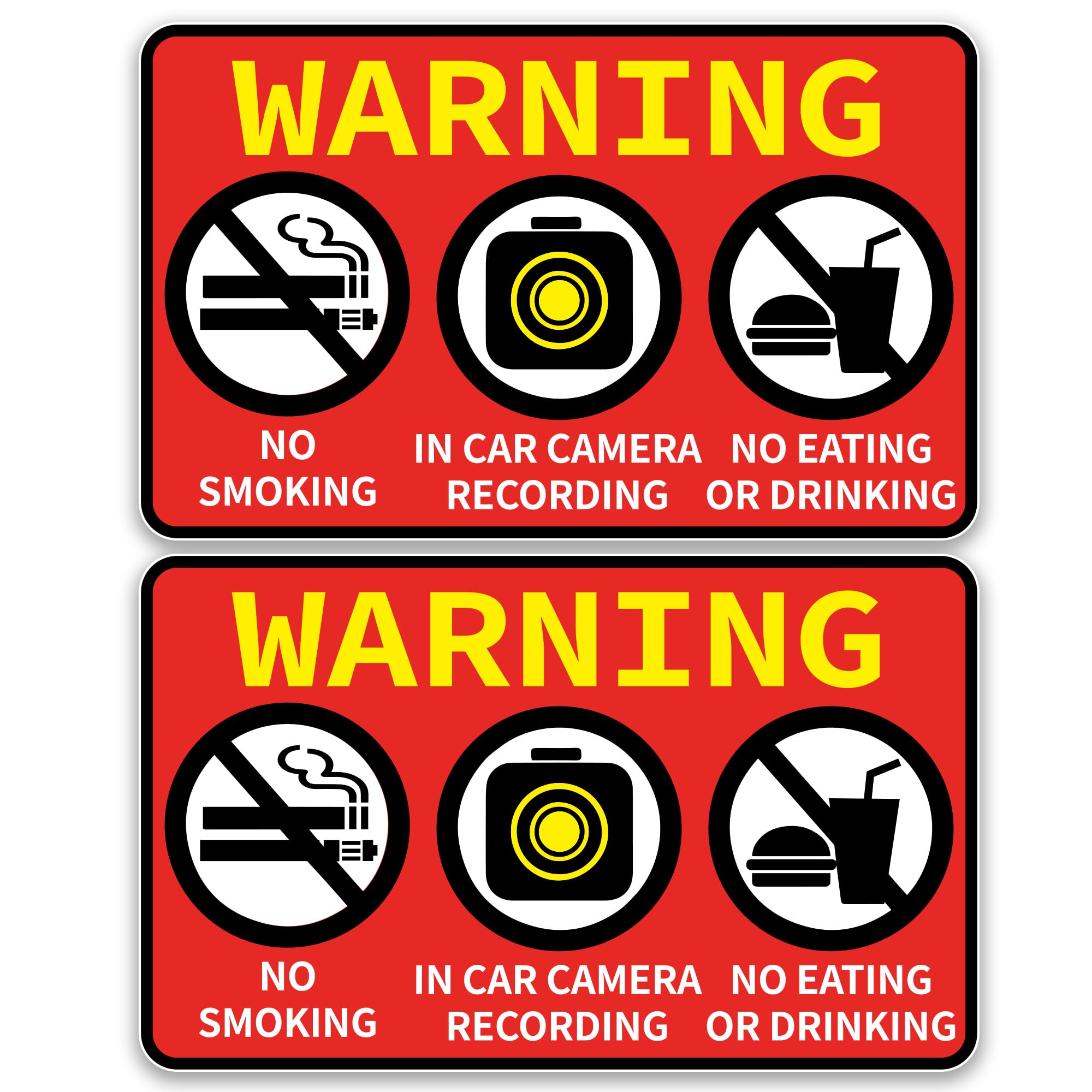 2 PCS No Smoking in This Vehicle, In Car Camera Recording, No Eating or Drinking Signs Stickers,Waterproof and UV Resistant for Van Car SUV Taxi Driver Window Door — image 1