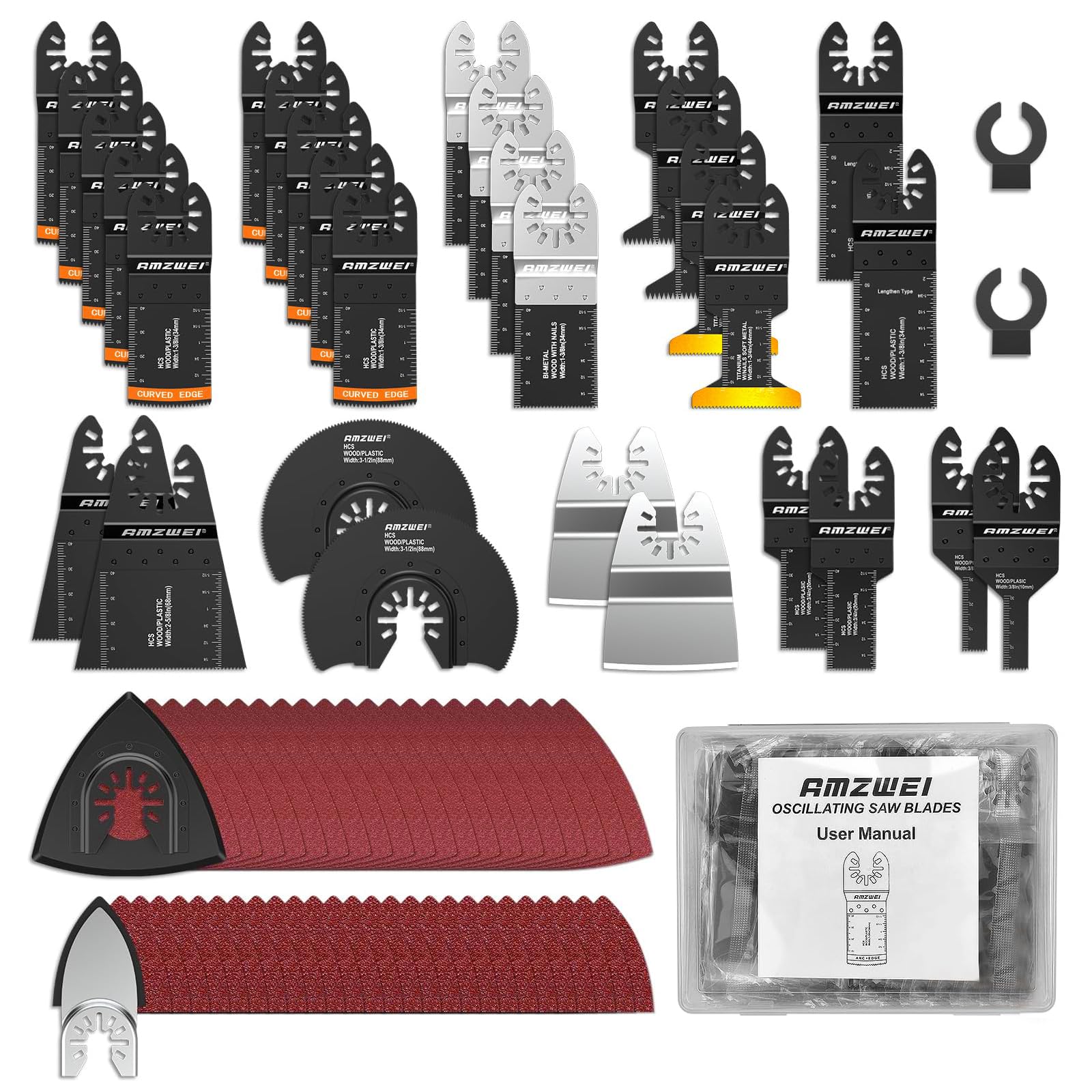 152 Metal Wood Oscillating Tool Blade, Titanium Oscillating Saw Blades with Sandpaper, Quick Release Multi Tool Blades Kits for Dewalt Ryobi Milwaukee Rockwell Fein Makita