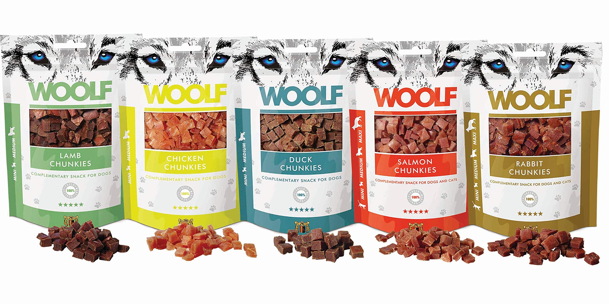 Woolf | 12er-Sparset Chunkies | Snack & Leckerei für Katzen & kleine Hunde 12x100g