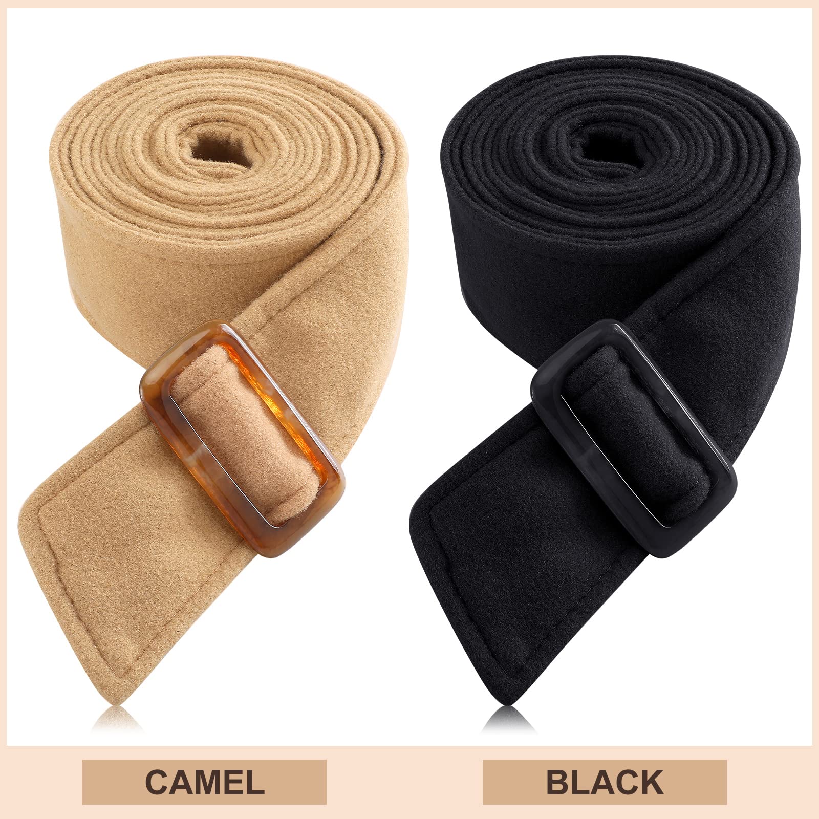 2 Pcs Wool Coat Belt Replacement for Women Black and Tan Trench Belt Women's Faux Wool Wrap with Buckle for Coat Trench Overcoat Jacket