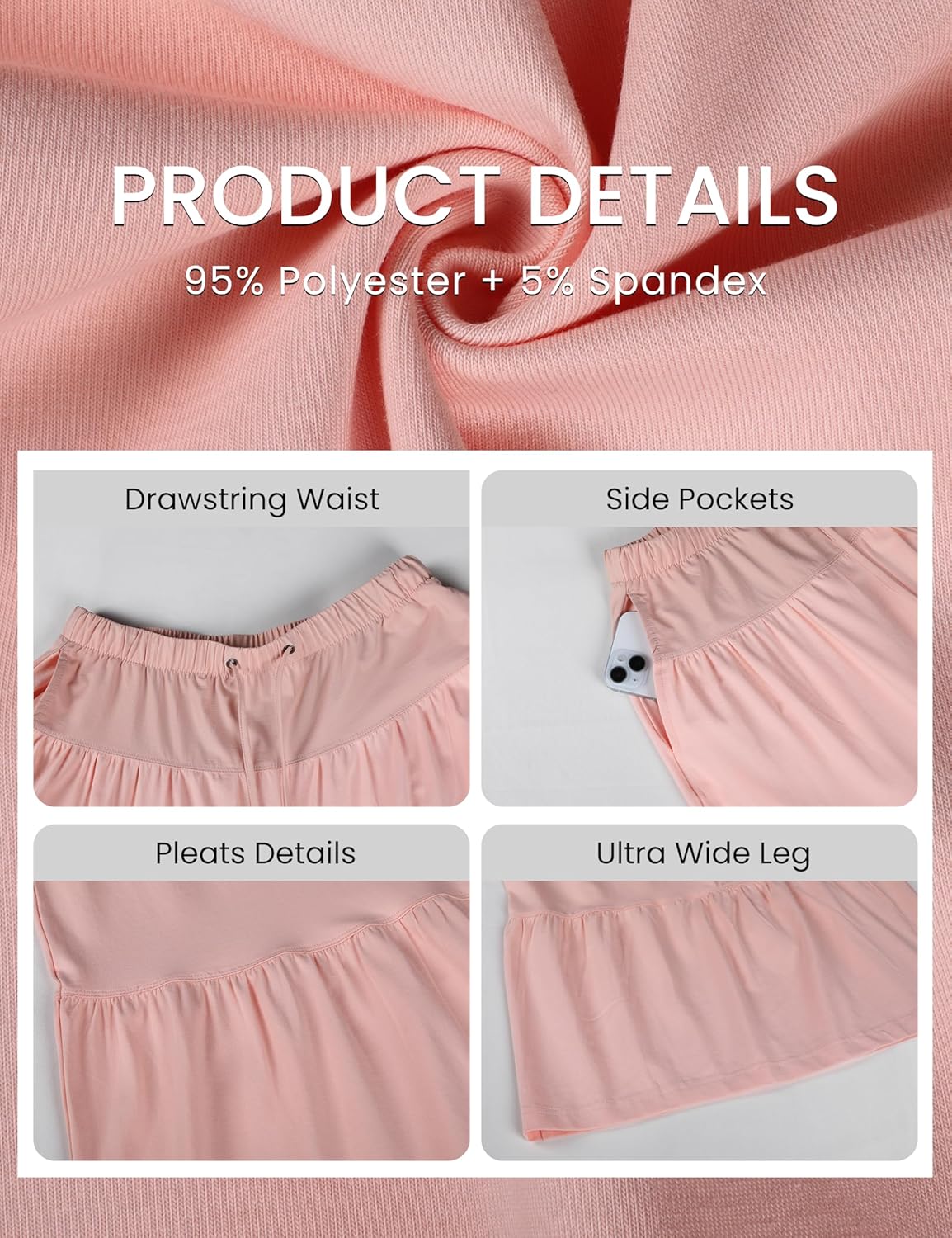 Womens Casual Loose Wide Leg Pants Flowy Drawstring Waist Cropped Pants with Pockets - Image 5