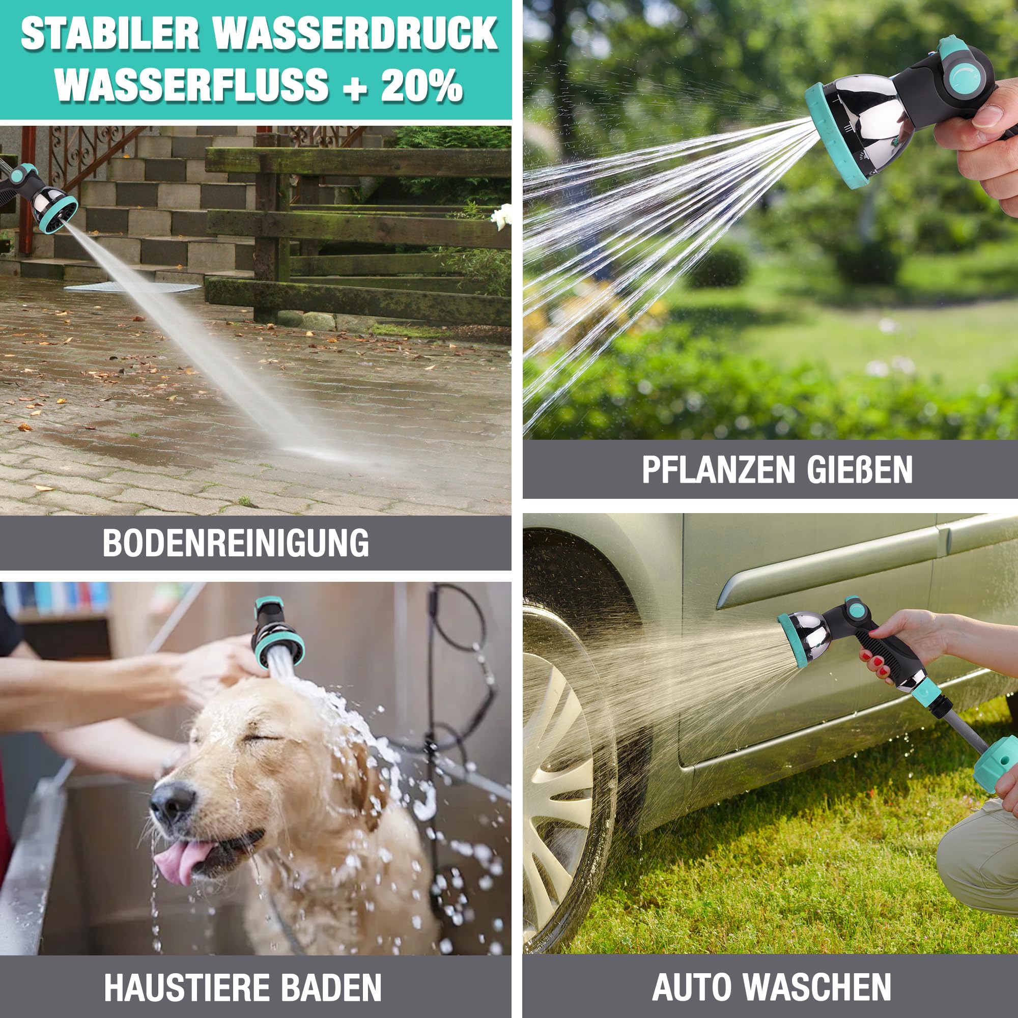 HAUSHOF Schlauchtrommel 30+2m Gartenschlauchaufroller mit 180° Schwenkbarer Wandhalterung und 10 Sprühmodi, Wandmontage Schlauchbox mit Automatisches Aufrollen für Garten, Autowäsche