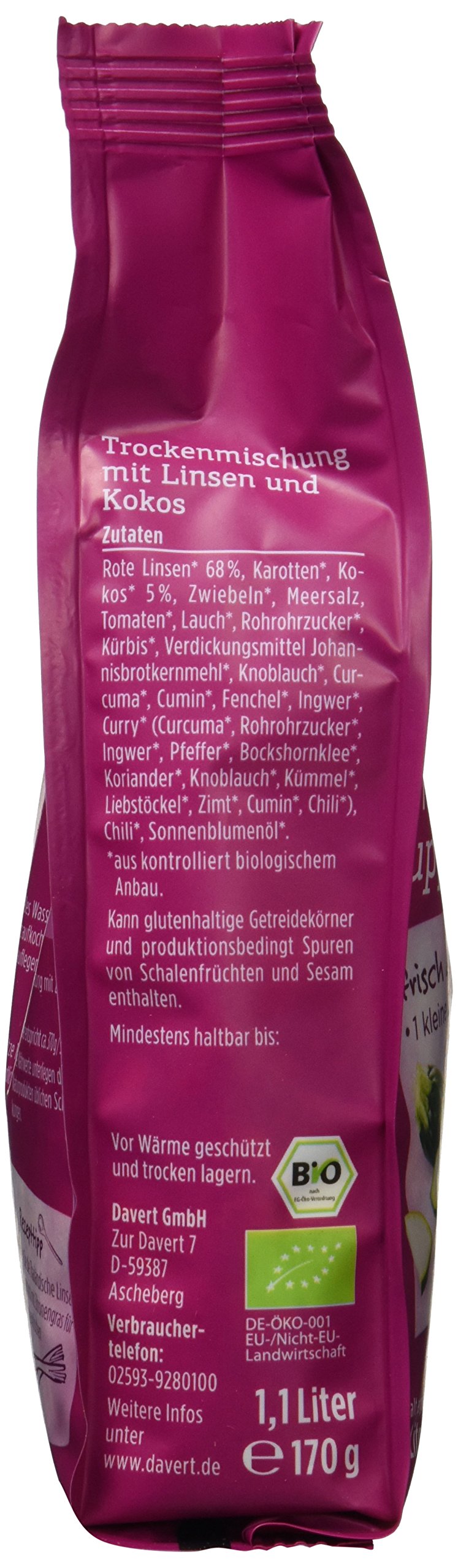 Davert Thailändische Linsen-Kokos-Suppe, 6er Pack (6 x 170 g) - Bio