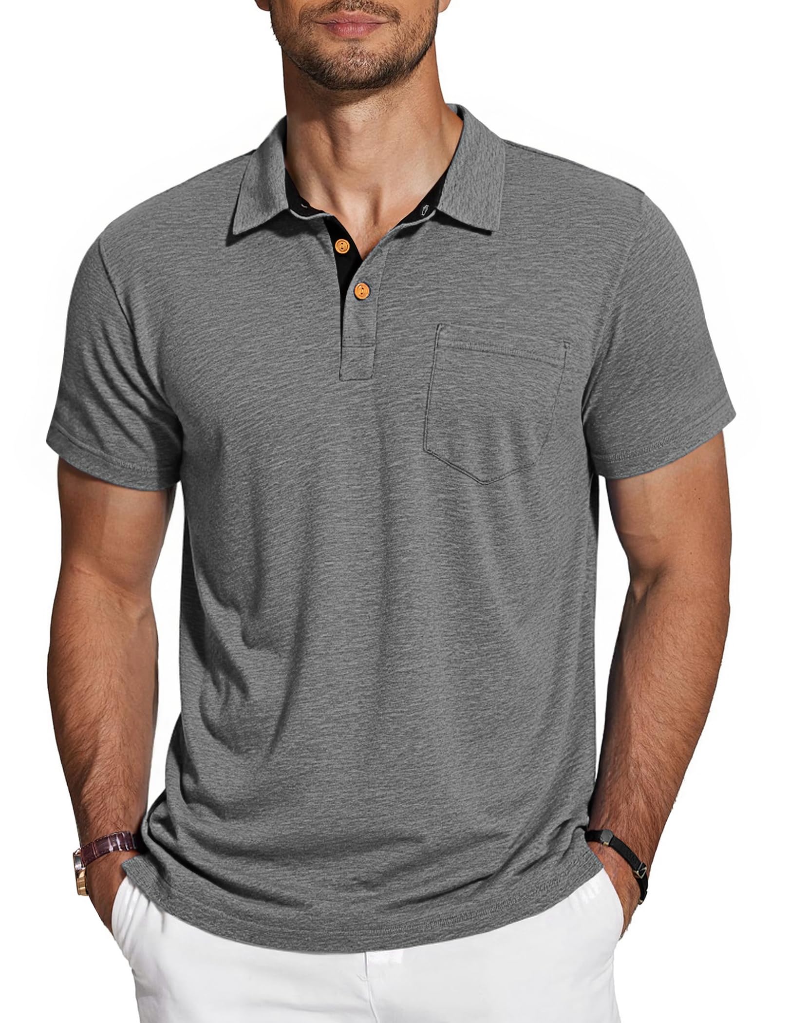 TARAINYA Polo Uomo Cotone Maniche Corte con Tasca Polo Shirt Estivo