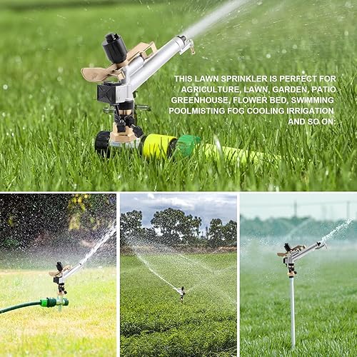 Miniatura 5 de Juego de boquillas de pulverización de pistola de agua ajustable de impacto 360 de 1.5 pulgadas, gran área de jardín, granja, césped