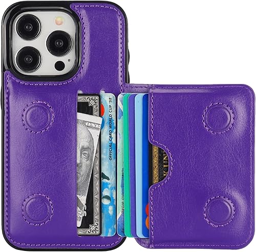 Miniatura 8 de KIHUWEY Funda tipo cartera compatible con iPhone 15 Pro, soporte para tarjetas de crédito, de cuero de primera calidad, cierre magnético oculto,