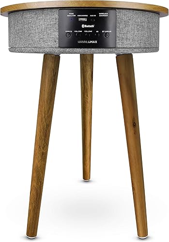 HANNLOMAX HX-201WiL Mesa de madera con cargador inalámbrico, salida de alta potencia Sonido de calidad de alta fidelidad, puerto USB para carga,