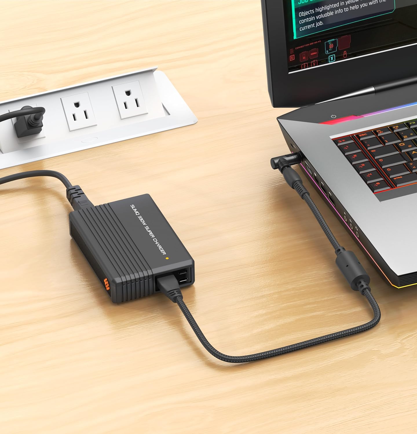 330W 20V 16.5A Gaming Laptop Charger – Multi-Port Power Adapter Power Supply AC Adapter with 1 DC & 2 USB-C Ports, Compatible with Dell, MSI, Lenovo, HP, Razer, Asus, Acer (Without ​DC Adapter)