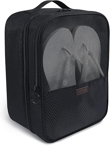 Aosbos Bolsas de zapatos de 2 capas para viajes con funda de carretilla, bolsa portátil para almacenamiento de zapatos, cubos de embalaje de zapatos