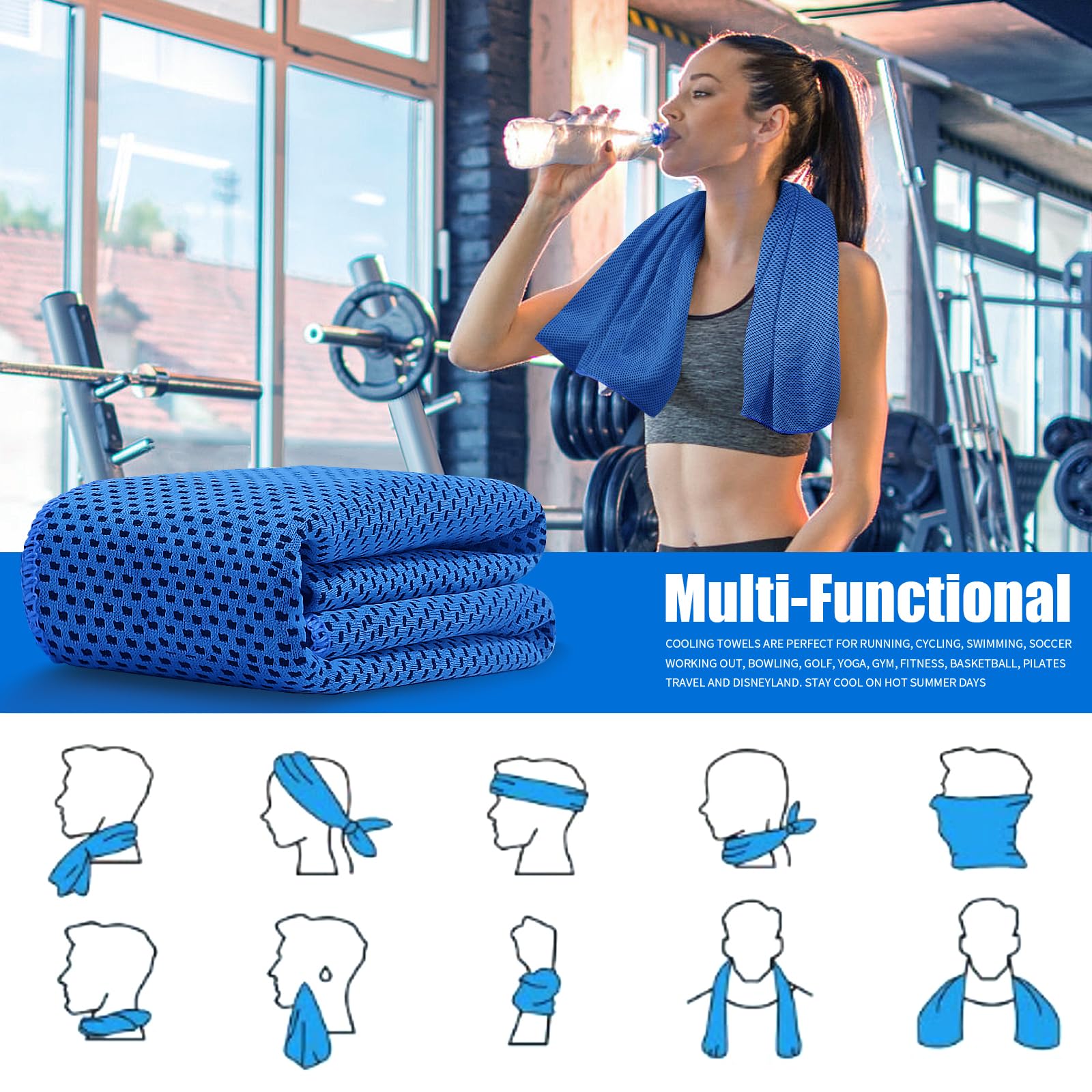 Leuceiy 4 Pack Cooling Towels, Microfiber Chilly Ice Towels for Neck and Face, Hot Weather Soft Towel for Yoga, Sport, Running, Gym, Golf, Camping, Fitness, Workout, Travel, Climb