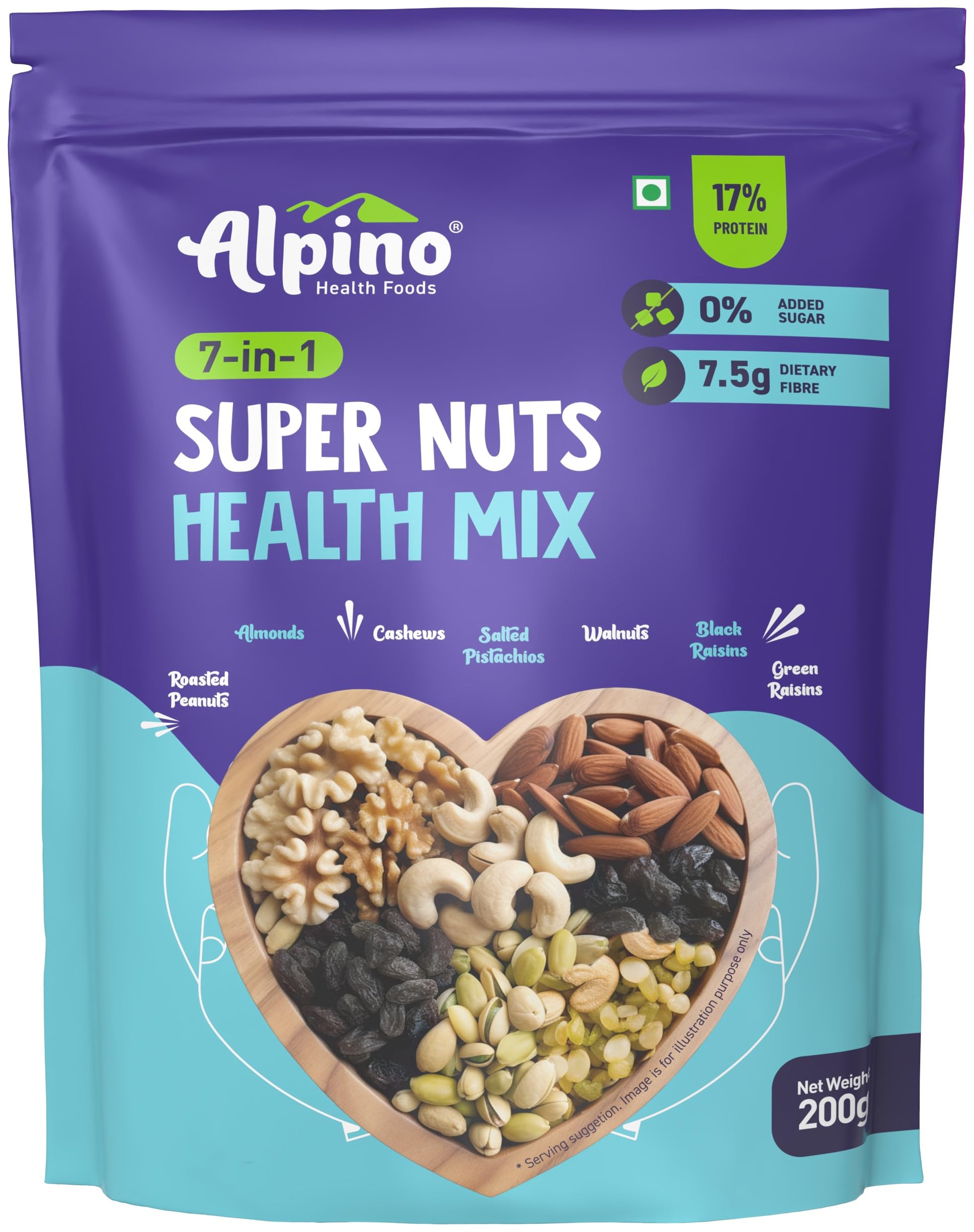 Alpino 7-in-1 Super Nuts Health Trial Mix 200g - Mix of 7 Powerful Nuts - 17g Protein, 1100mg Omega-3, 7.5g Dietary Fibre, 0 Added Sugar, No Preservatives (B0CL4TJXW9) Amazon Price History, Amazon Price Tracker