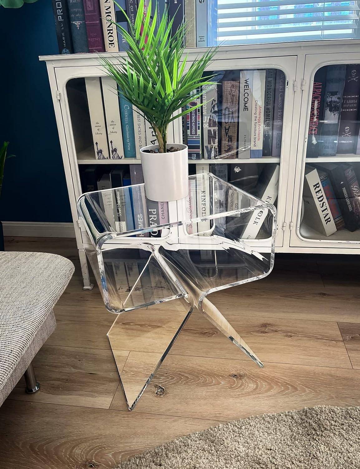 Mesa Auxiliar de Acrílico, Mesita de Noche, pequeña Transparente para Sala de Estar, Dormitorio (Claro)