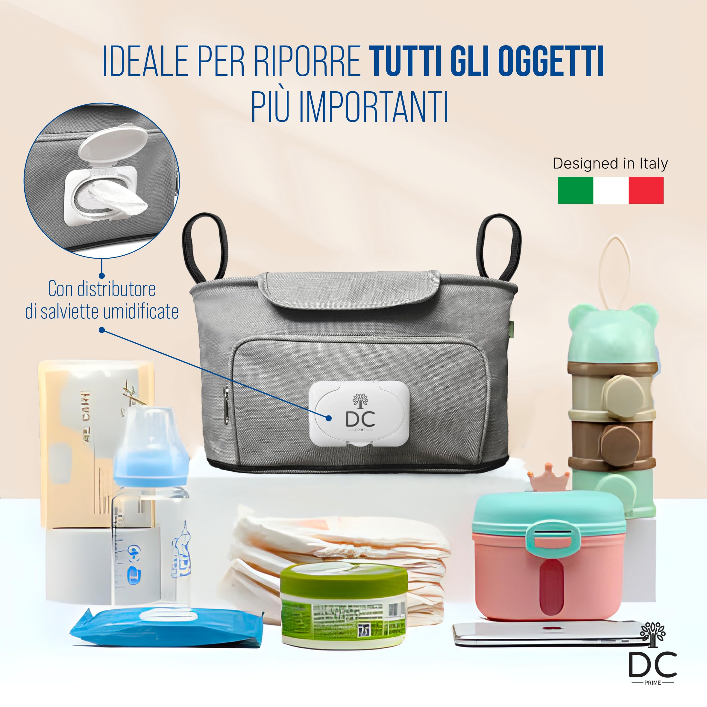DC Prime Borsa Passeggino Leggero 25 Kg Portata con Fasciatoio Neonato Portatile, Sacco Per Passeggino Universale con Gancio Passeggino Accessori Passeggino, Zaino Mamma Neonato, Baby Bag Organizer
