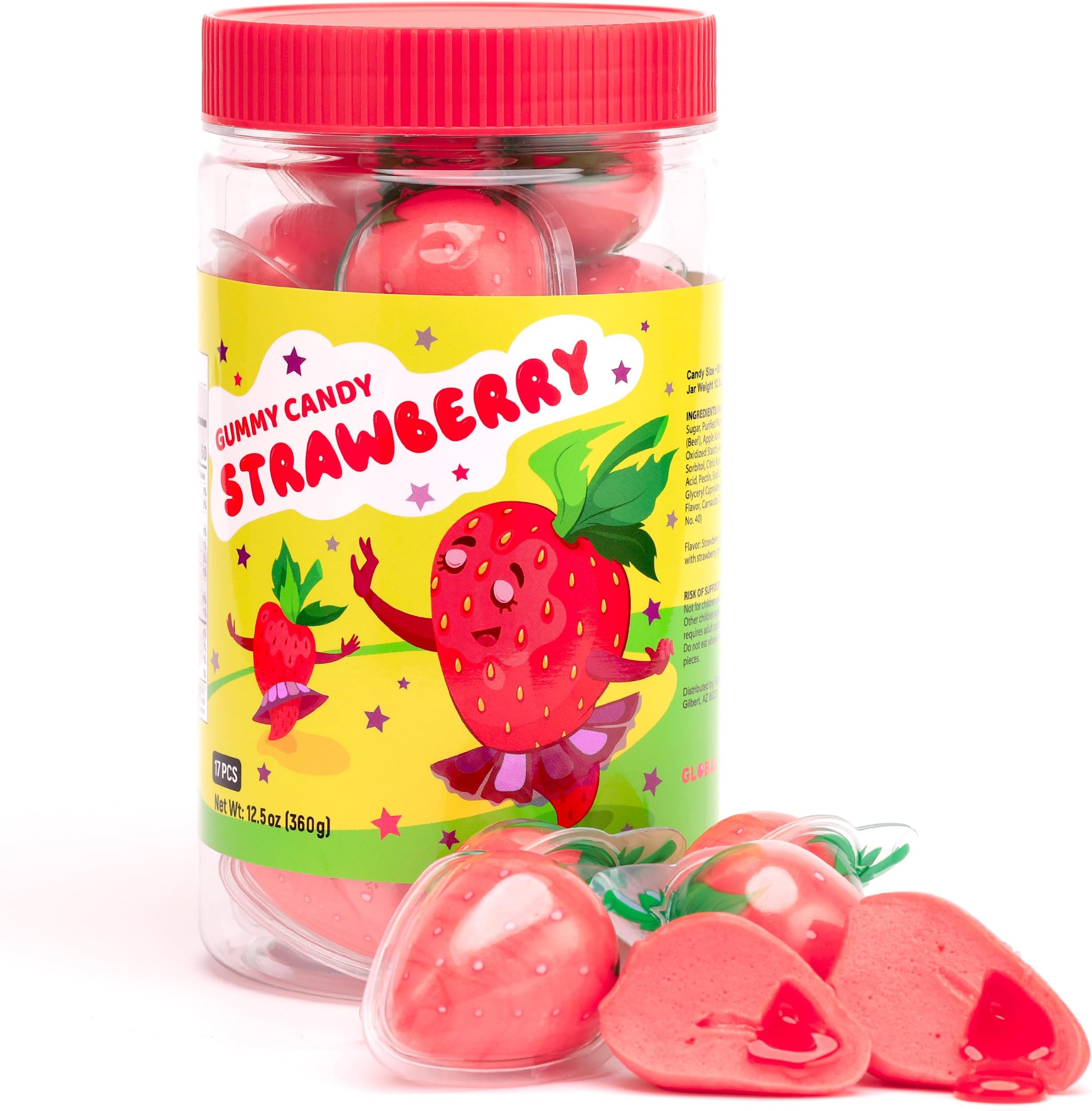 Gummy Candy - Large Jelly Filled Gummies - Strawberry Candies Filled with Starwberry Jam - 17 Pcs Individually Wrapped Candy Gummies in Jar - 1.18 Inches Big Fun Kids Candy - Easter Egg Candy