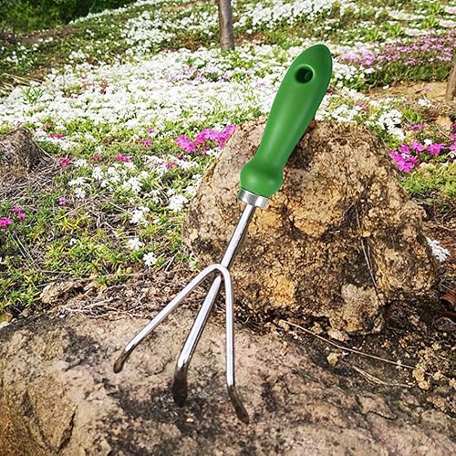 Miniatura 4 de Rastrillo de jardín, herramientas de jardinería de garra de acero inoxidable con mango ergonómico, rastrillo de jardín, horquilla de jardín,