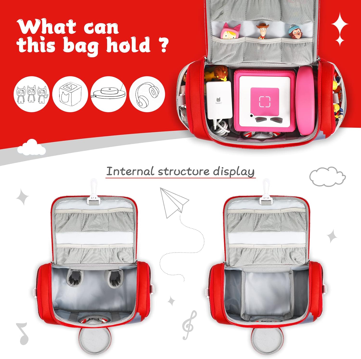 Carrying Case for Toniebox Starter Set, Storage Carrier Bag for Toniebox 2 Audio Player Carrying Box for Toniebox Accessories Travel Carrying Bag for Toniebox (Red) - Image 5