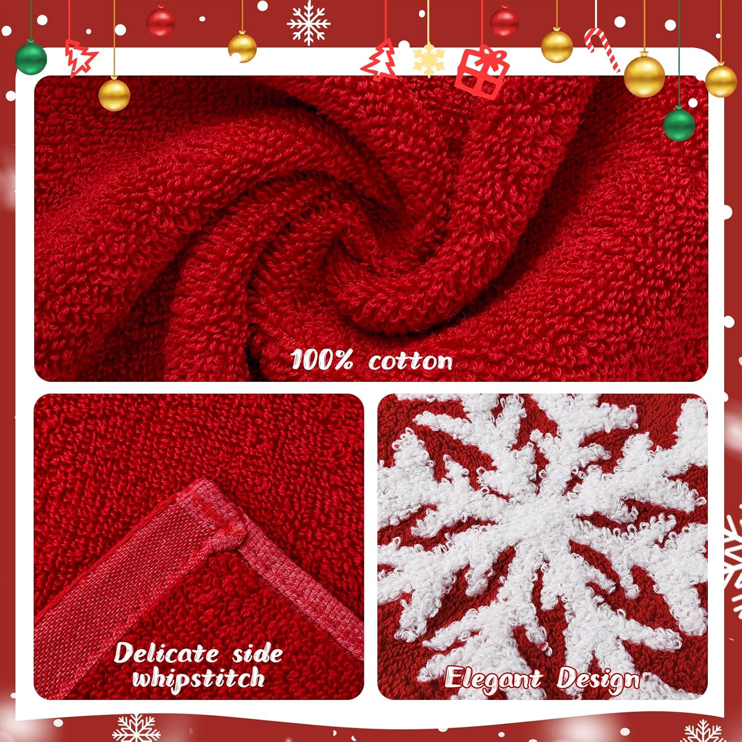 MelonBoat Pack of 2 Towels Set, Christmas Hand Towels for Bathroom with Embroidered White Snowflake, Soft Absorbent Polyester Xmas Decoration for Bath Gym Spa Kitchen Family Home Decor, 13.7"x29.5" - Image 3