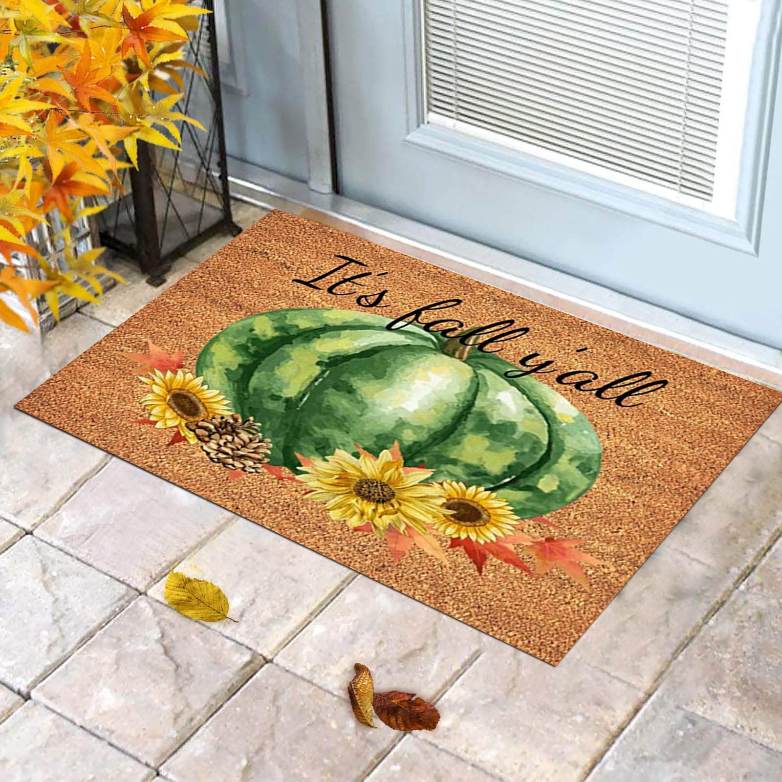 Pumkin Autumnal Door Mat 60cm x 40cm Doormat NonSlip Outdoor/Indoor Autumnal Halloween Outdoor Entrance Mats Home Decor Welcome Mats Fall Doormat Thanksgiving Fall Floor Rug Decorative (C-F, One Size)