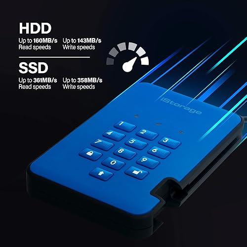 Miniatura 6 de iStorage diskAshur2 HDD 5TB Blue - Disco duro portátil seguro - Protección con contraseña, resistente al polvo y al agua, portátil, cifrado de