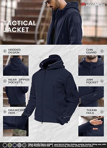 Miniatura 5 de MAGCOMSEN - Chaqueta de tela polar de diseño táctico militar con capucha para hombre, 6 bolsillos con cremallera, cálida para invierno