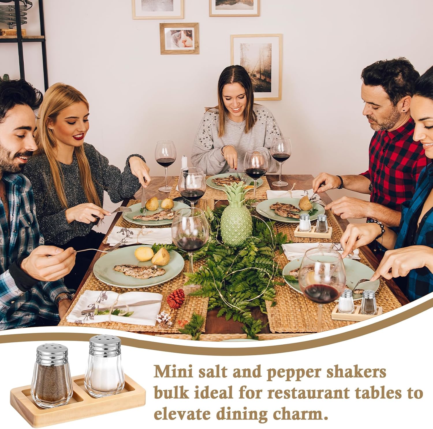 12 Pcs Mini Salt and Pepper Shakers Set with 6 Wooden Trays Sticker Clear Mini Glass Seasoning Jars Bulk Tiny Spice Glass Individual Salt and Pepper Shakers Cube for Travel Party Camping Silver image 5