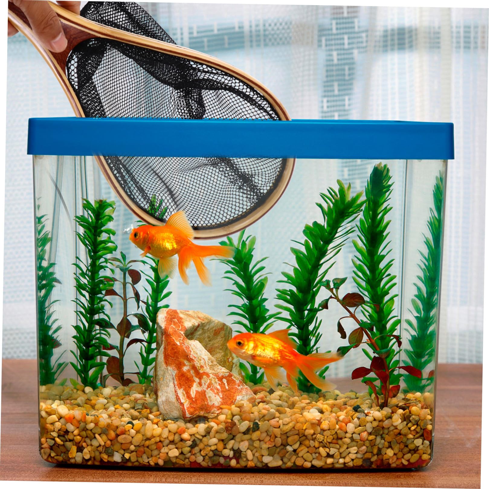 HEMOTON Kescher und Leichter Fliegenbindestock Bambusgriff mit Robustes Fischernetz Praktisches Fang und Freilassungsnetz für Aquarium Anglerzubehör für Fliegenfischen