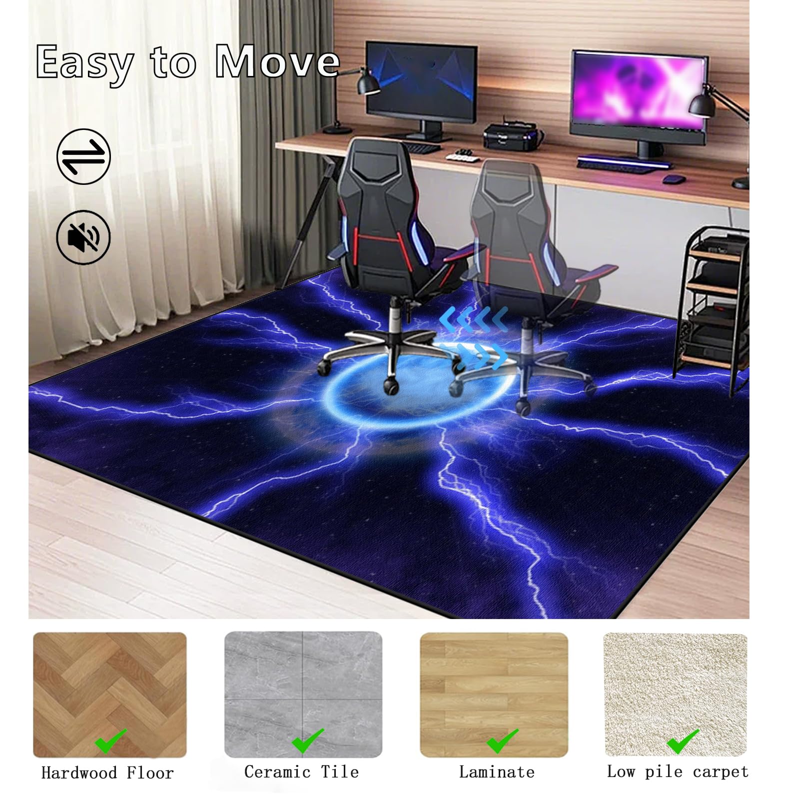 90 x 120 cm Bodenschutzmatte Gaming Bürostuhl, Größen Bürostuhl Unterlage rutschfest, Schreibtischstuhl Unterlage, Gaming Bürostuhl Stuhlmatten, stuhlmatte für hartholzböden, Parkett, Rollstühle