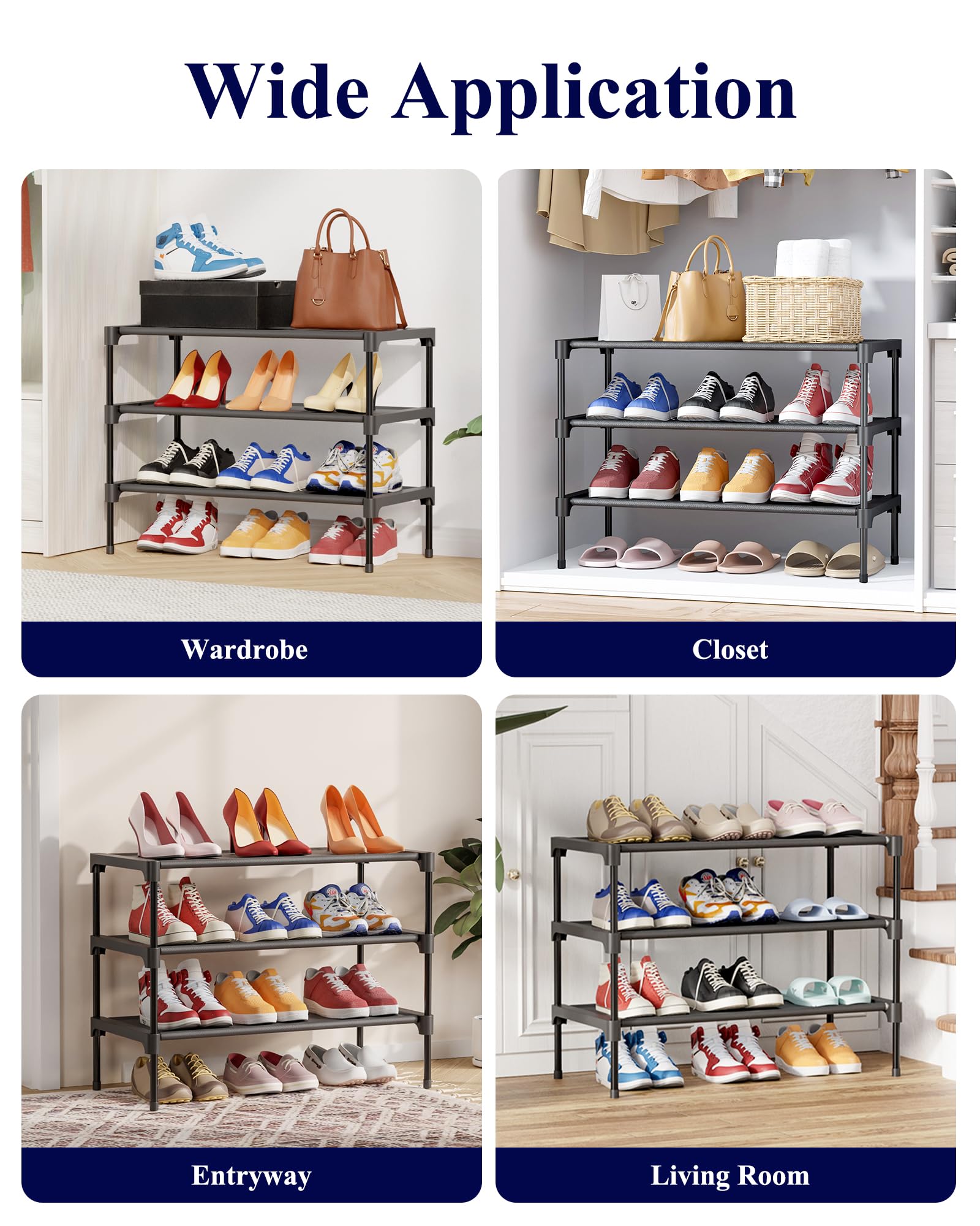 Black 3 Tier Non-Woven Shoe Rack N4076