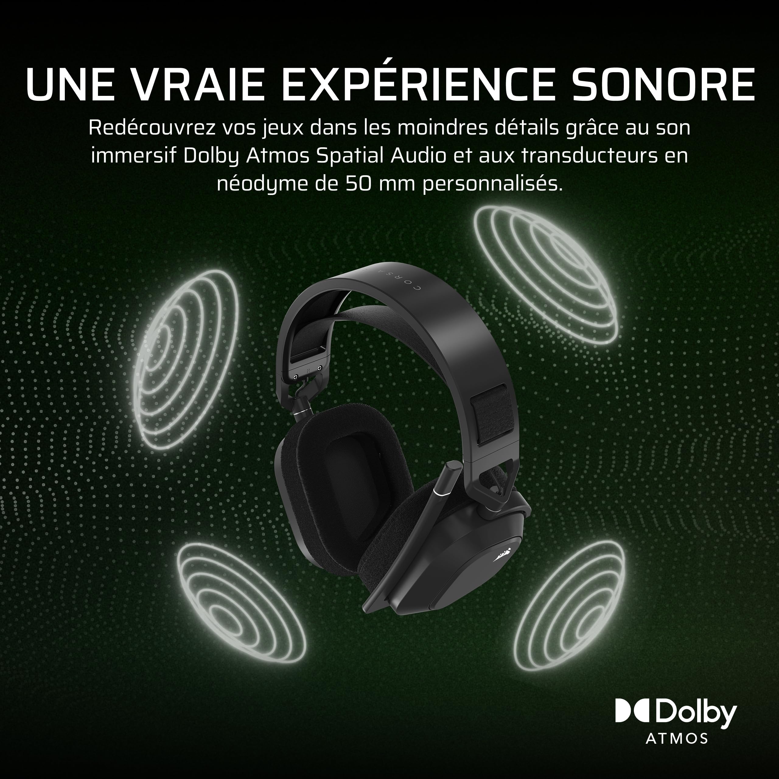 Corsair HS80 Max Wireless Xbox Casque de Jeu avec Bluetooth – Gris Acier | Dolby Atmos, Microphone de Qualité Professionnelle, Compatible iCUE, Xbox, PC, Mac, Mobile
